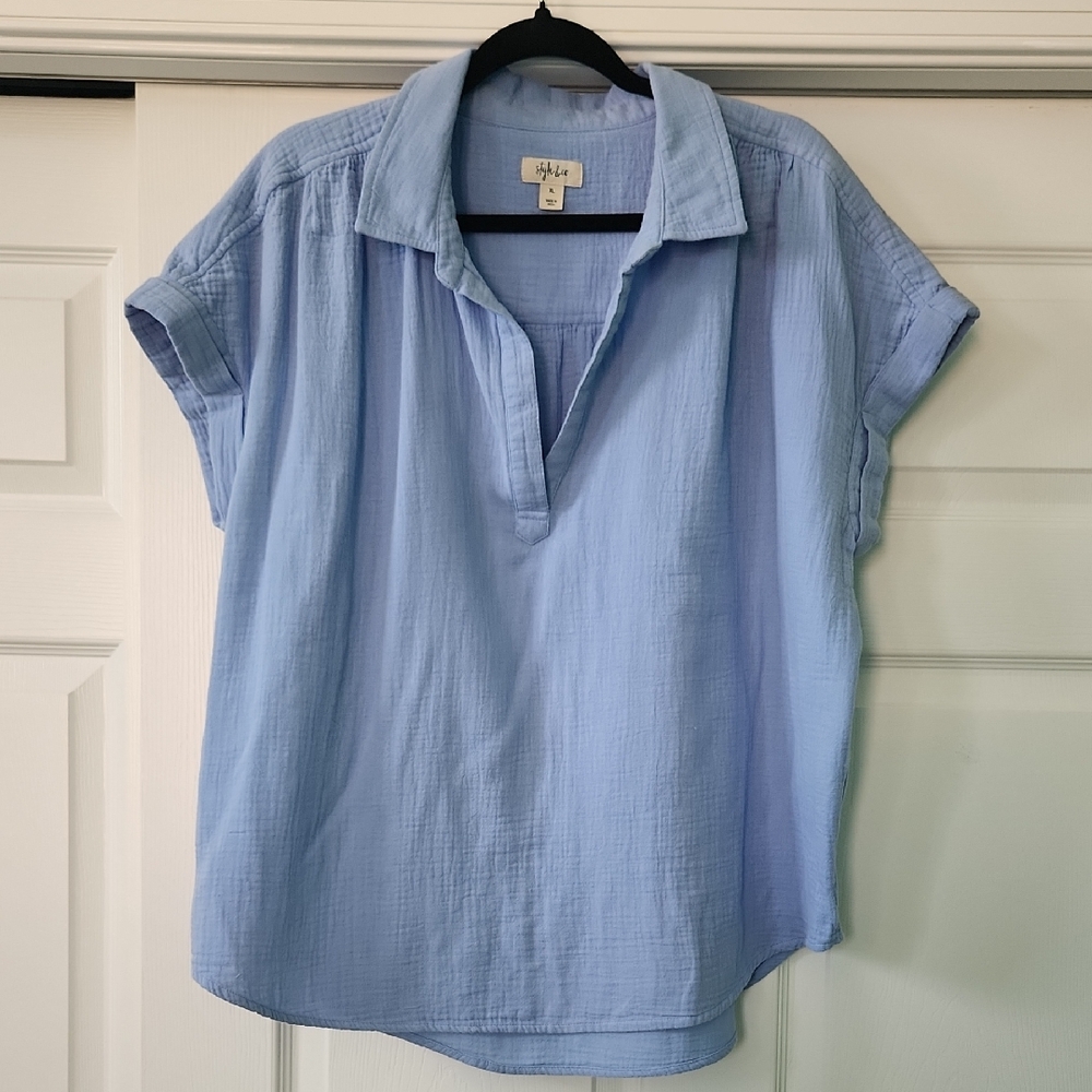 Style & Co. Powder Blue Cotton Gauze Pullover Tunic